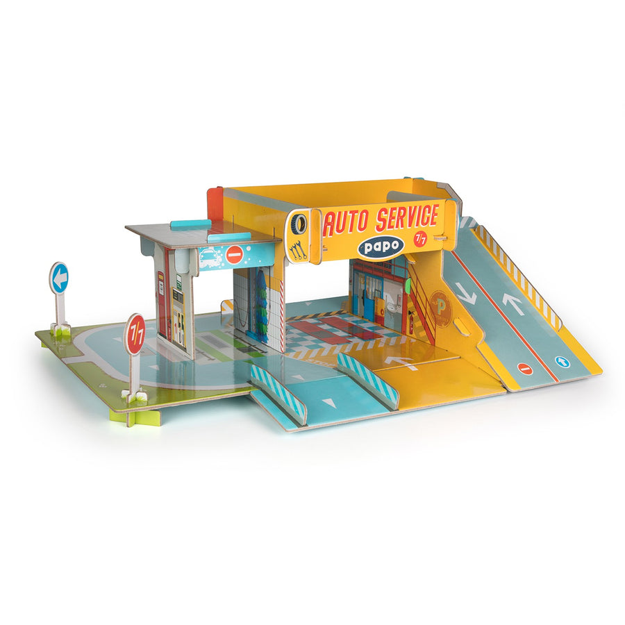 Le garage Papo en carton renforcé, Collection PAPO CITY, jouet éducatif idéal pour enfants
