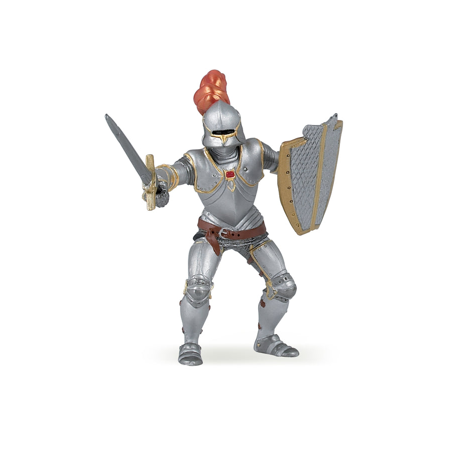 Chevalier en armure au plumet rouge Papo en PVC, Collection Médiéval, jouet éducatif idéal pour enfants et collectionneurs