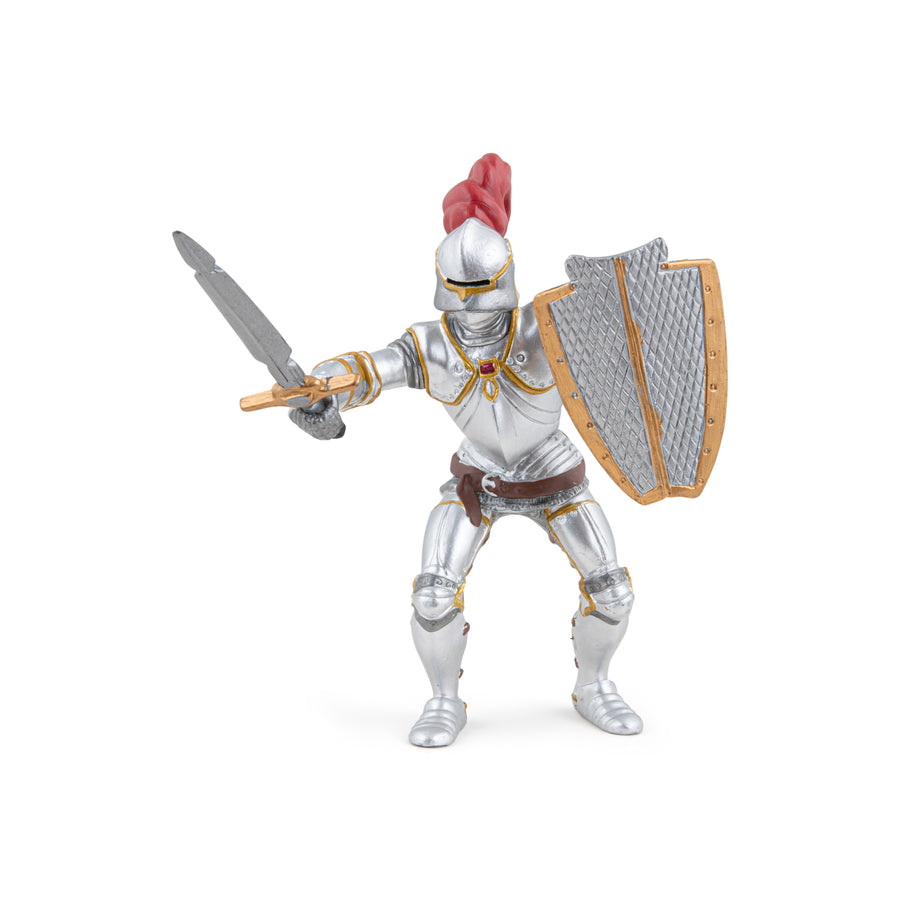 Chevalier en armure au plumet rouge Papo en PVC, Collection Médiéval, jouet éducatif idéal pour enfants et collectionneurs