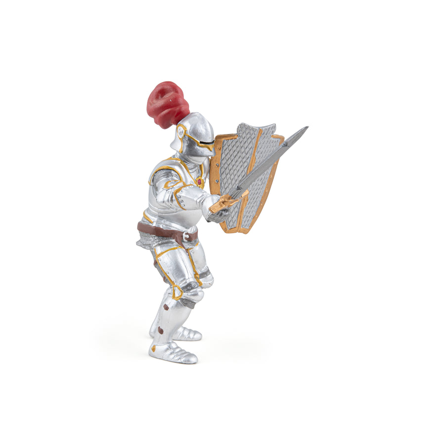 Chevalier en armure au plumet rouge Papo en PVC, Collection Médiéval, jouet éducatif idéal pour enfants et collectionneurs