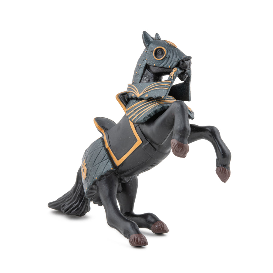 Cheval en armure noire Papo en PVC, Collection Médiéval, jouet éducatif idéal pour enfants et collectionneurs