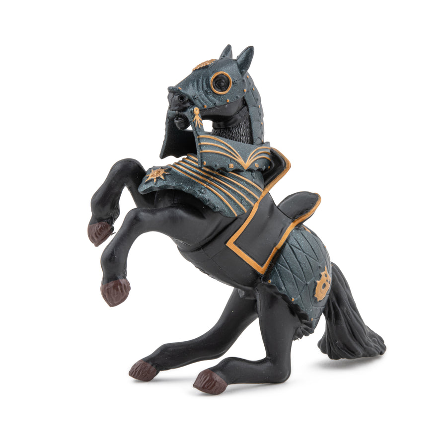 Cheval en armure noire Papo en PVC, Collection Médiéval, jouet éducatif idéal pour enfants et collectionneurs