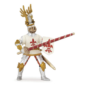 Chevalier blanc fleur de lys Papo en PVC, Collection Médiéval, jouet éducatif idéal pour enfants et collectionneurs
