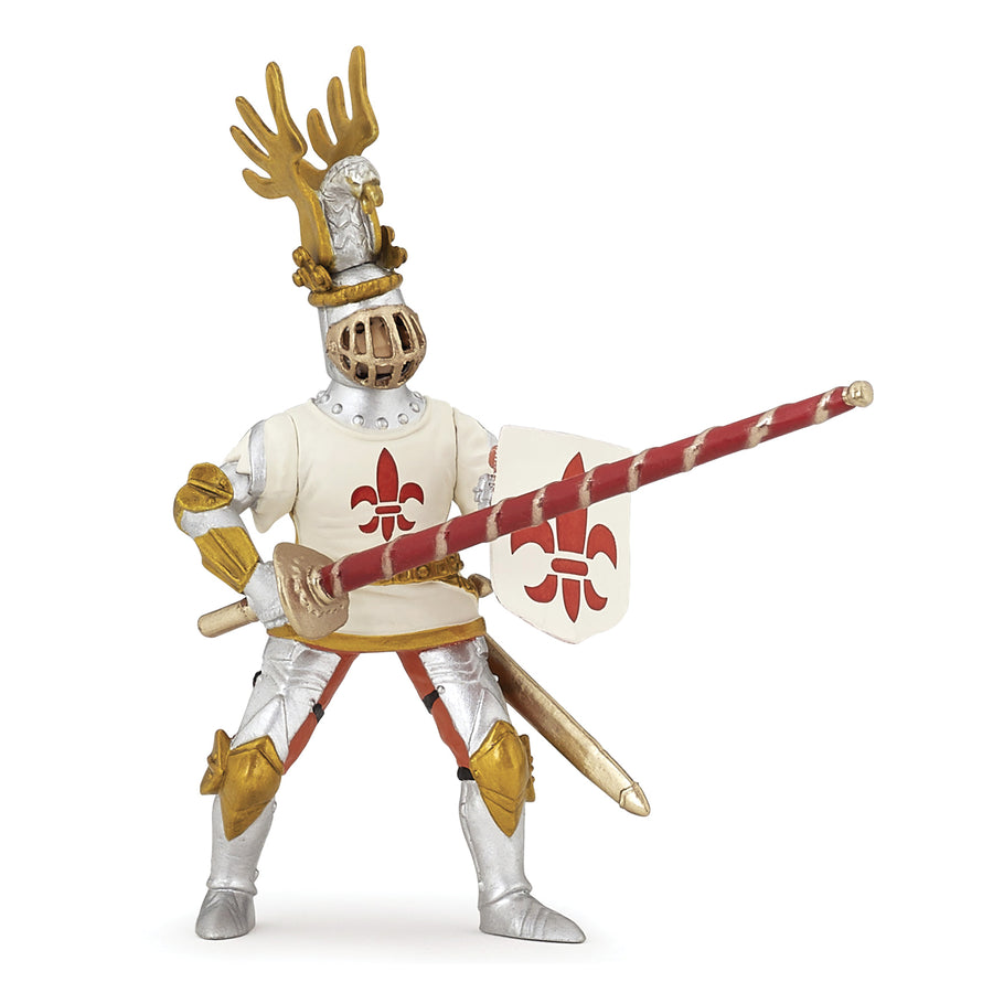 Chevalier blanc fleur de lys Papo en PVC, Collection Médiéval, jouet éducatif idéal pour enfants et collectionneurs
