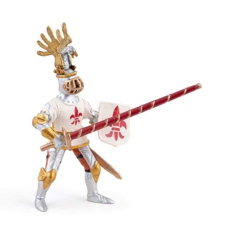 Chevalier blanc fleur de lys Papo en PVC, Collection Médiéval, jouet éducatif idéal pour enfants et collectionneurs