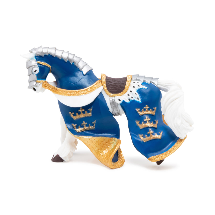 Cheval du roi Arthur bleu Papo en PVC, Collection Médiéval, jouet éducatif idéal pour enfants et collectionneurs
