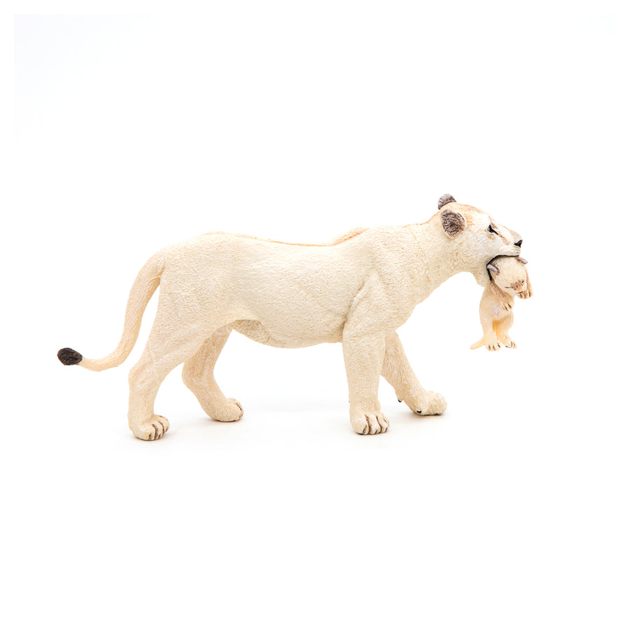 Figurine Lionne blanche avec lionceau Papo en PVC, thème félins, Collection Animaux sauvages, jouet éducatif idéal pour enfants et collectionneurs