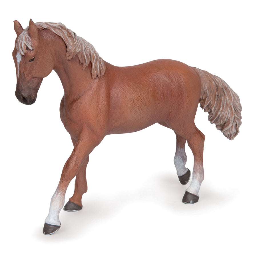Jument pur-sang anglaise alezan Papo en PVC, Collection chevaux, jouet éducatif idéal pour enfants et collectionneurs