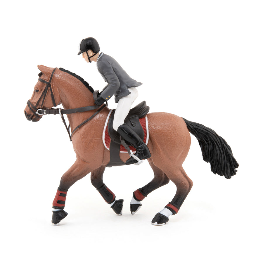 Figurine Cheval de concours et son cavalier Papo en PVC, Collection chevaux, jouet éducatif idéal pour enfants et collectionneurs