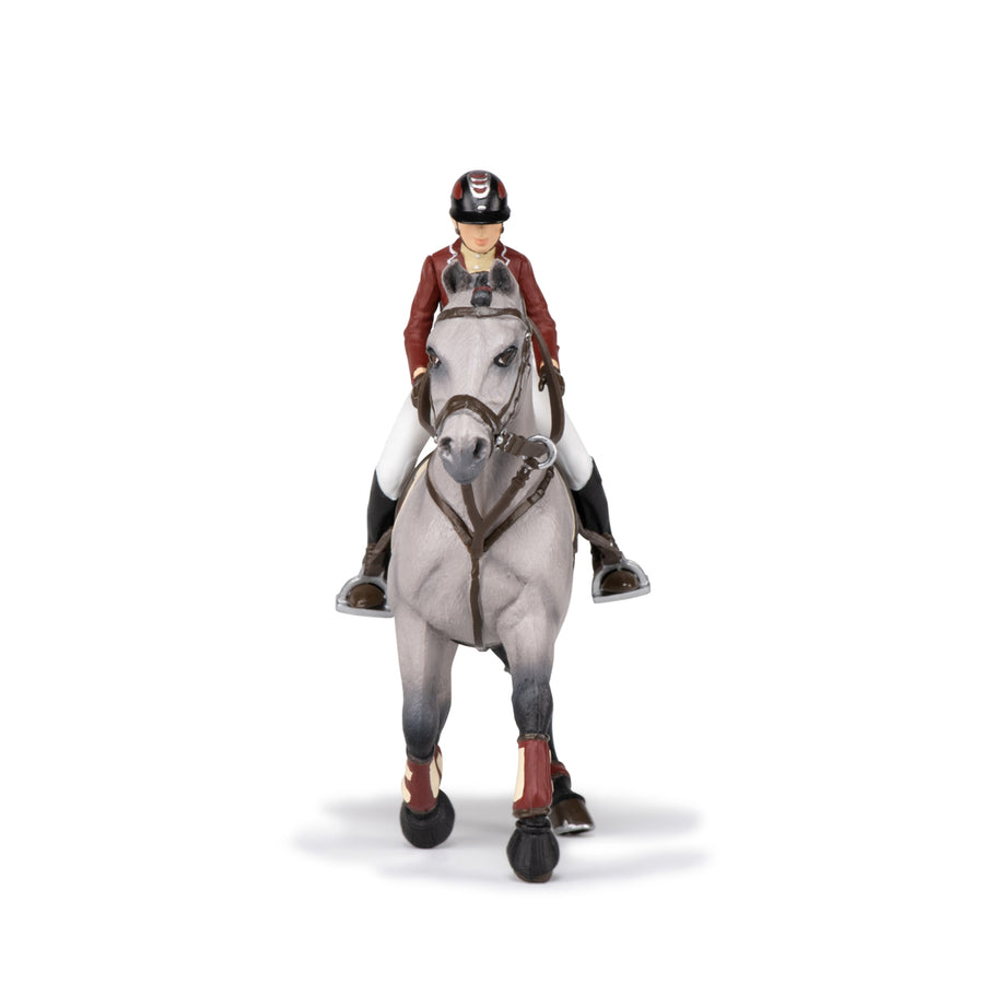 Figurine Cheval de concours et sa cavalière Papo en PVC, Collection chevaux, jouet éducatif idéal pour enfants et collectionneurs