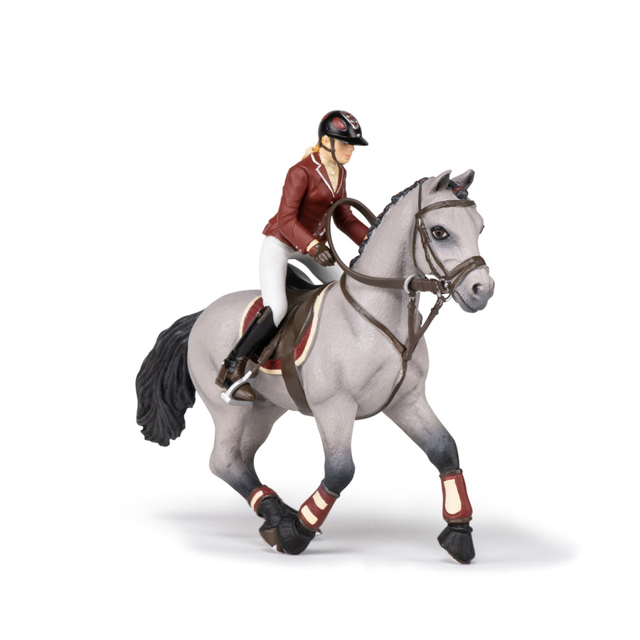Figurine Cheval de concours et sa cavalière Papo en PVC, Collection chevaux, jouet éducatif idéal pour enfants et collectionneurs